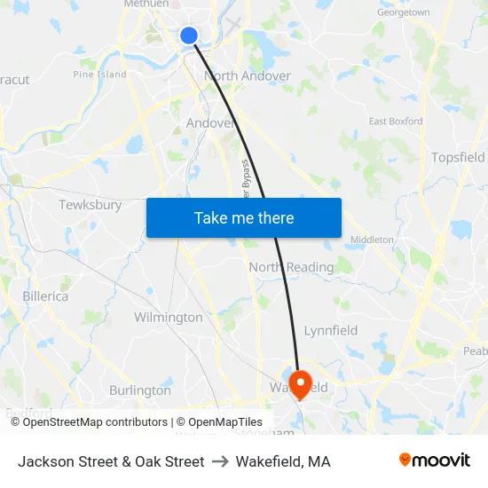 Jackson Street & Oak Street to Wakefield, MA map