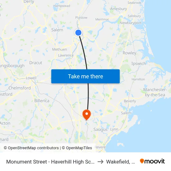 Monument Street - Haverhill High School to Wakefield, MA map
