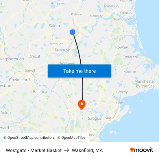 Westgate - Market Basket to Wakefield, MA map