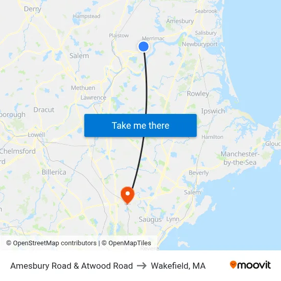 Amesbury Road & Atwood Road to Wakefield, MA map