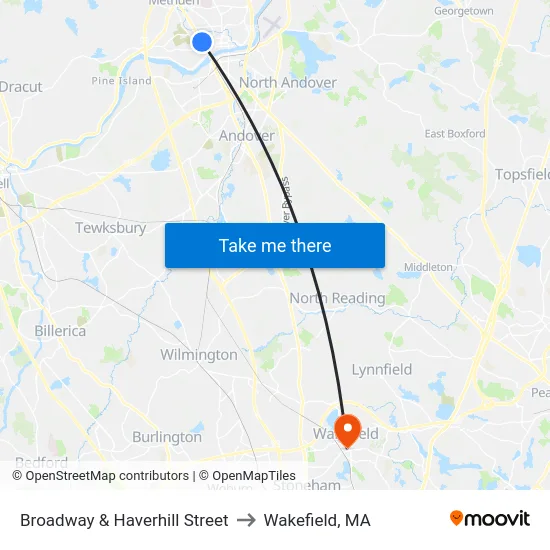 Broadway & Haverhill Street to Wakefield, MA map