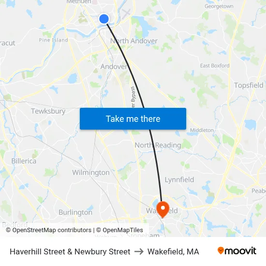 Haverhill Street & Newbury Street to Wakefield, MA map