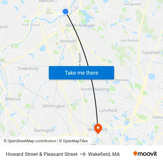 Howard Street & Pleasant Street to Wakefield, MA map