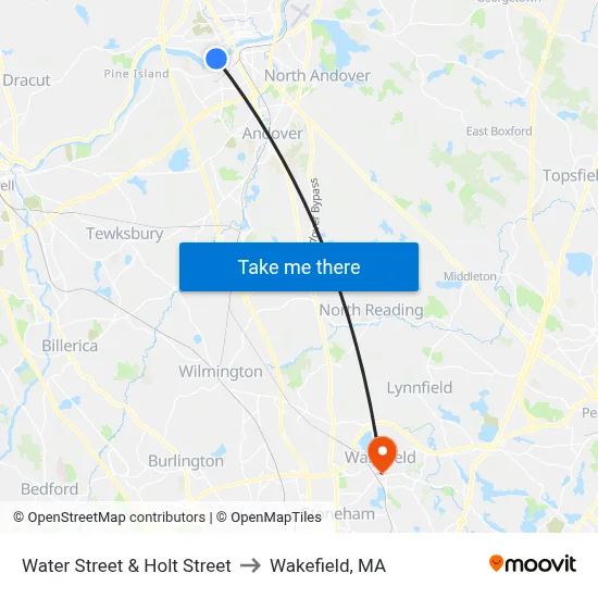 Water Street & Holt Street to Wakefield, MA map