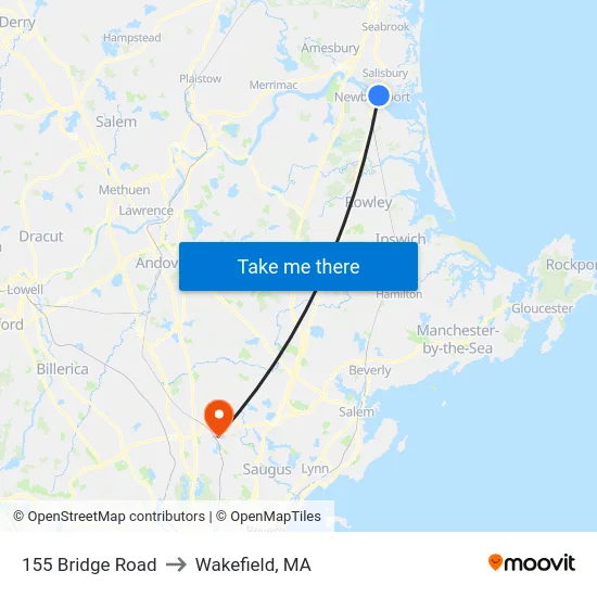 155 Bridge Road to Wakefield, MA map
