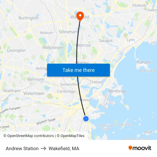 Andrew Station to Wakefield, MA map