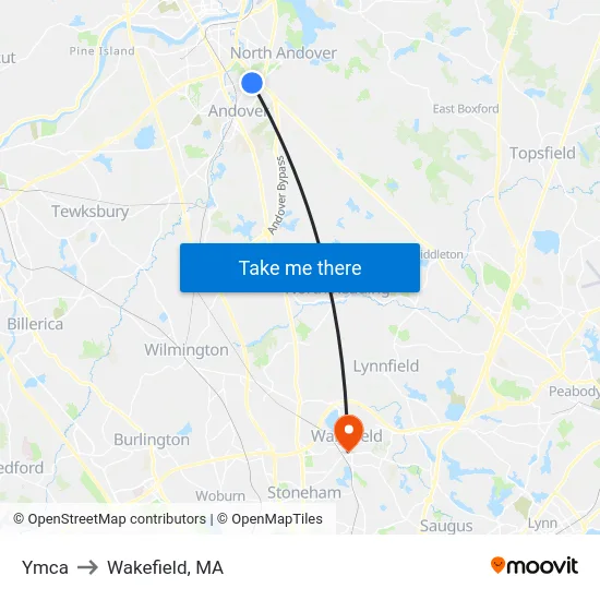 Ymca to Wakefield, MA map