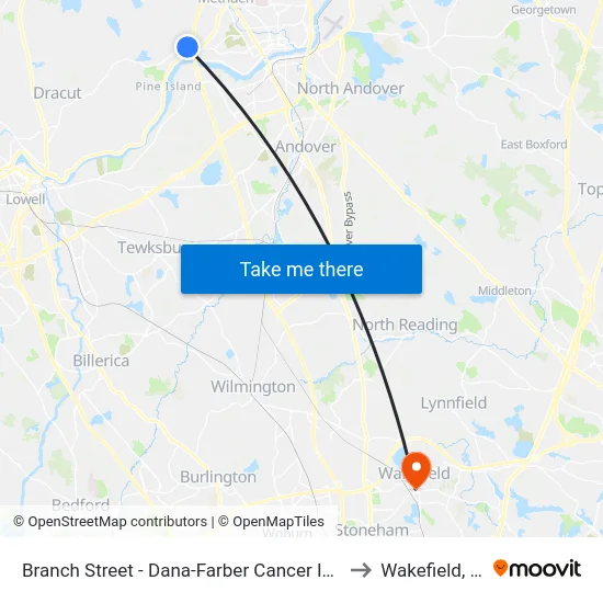 Branch Street - Dana-Farber Cancer Institute to Wakefield, MA map