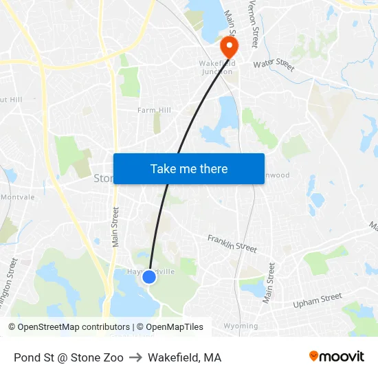 Pond St @ Stone Zoo to Wakefield, MA map