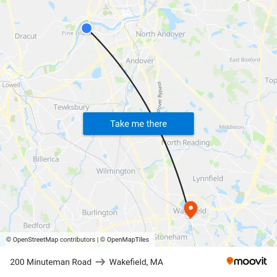 200 Minuteman Road to Wakefield, MA map
