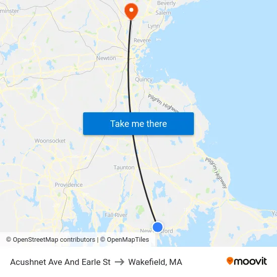 Acushnet Ave And Earle St to Wakefield, MA map