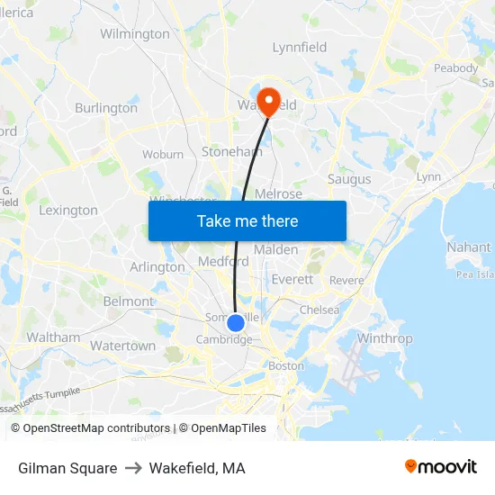 Gilman Square to Wakefield, MA map