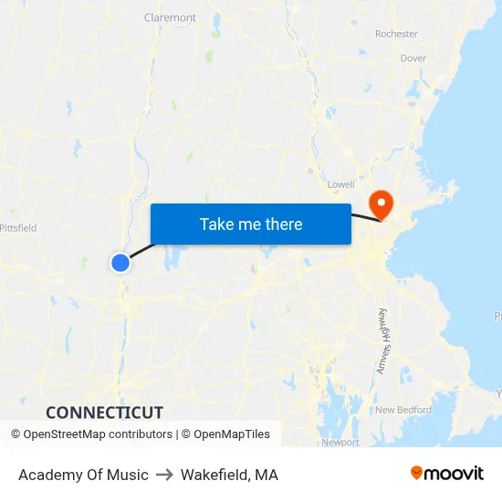 Academy Of Music to Wakefield, MA map