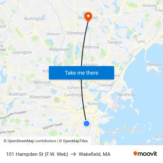 101 Hampden St (F.W. Web) to Wakefield, MA map
