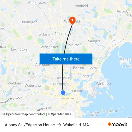 Albany St. /Edgerton House to Wakefield, MA map