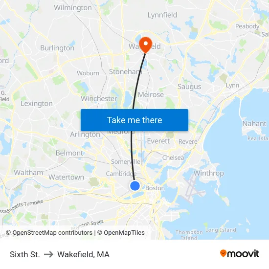 Sixth St. to Wakefield, MA map