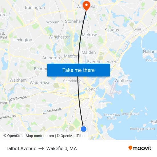 Talbot Avenue to Wakefield, MA map