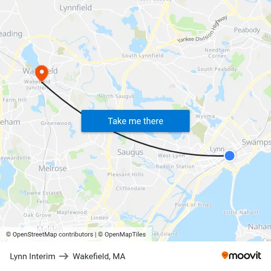 Lynn Interim to Wakefield, MA map