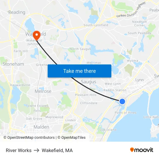 River Works to Wakefield, MA map