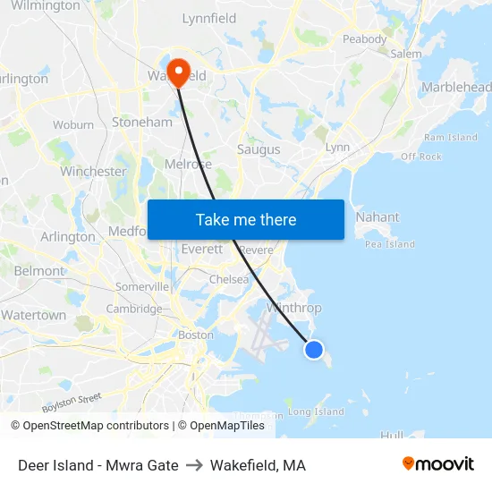 Deer Island - Mwra Gate to Wakefield, MA map