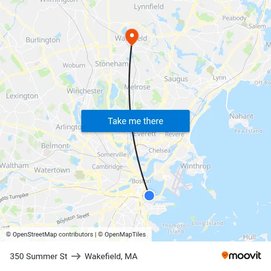 350 Summer St to Wakefield, MA map