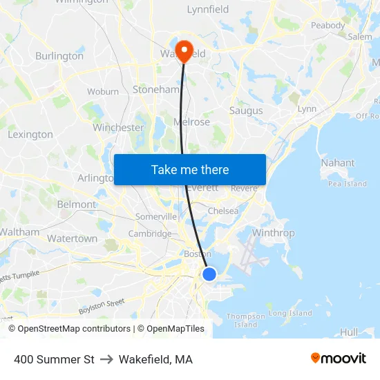 400 Summer St to Wakefield, MA map