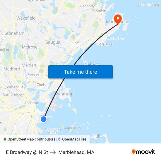 E Broadway @ N St to Marblehead, MA map
