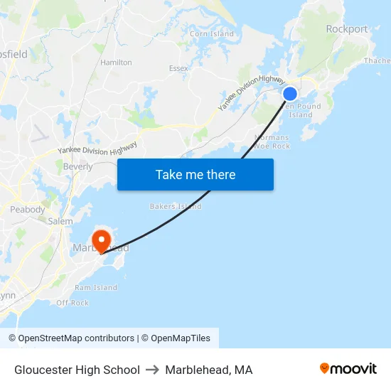 Gloucester High School to Marblehead, MA map