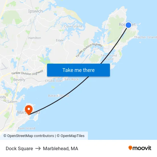 Dock Square to Marblehead, MA map