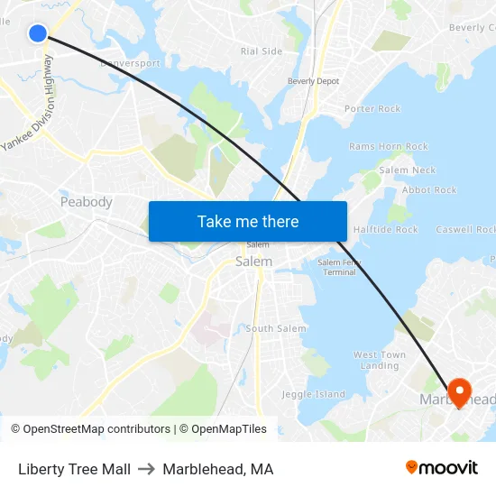 Liberty Tree Mall to Marblehead, MA map
