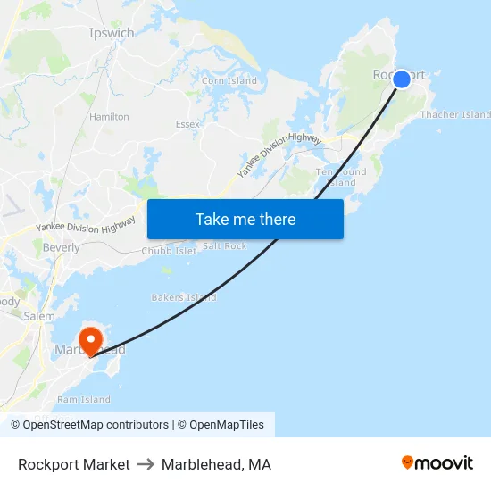 Rockport Market to Marblehead, MA map