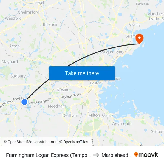 Framingham Logan Express (Temporary Stop) to Marblehead, MA map