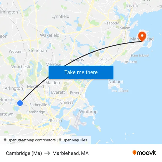 Cambridge (Ma) to Marblehead, MA map