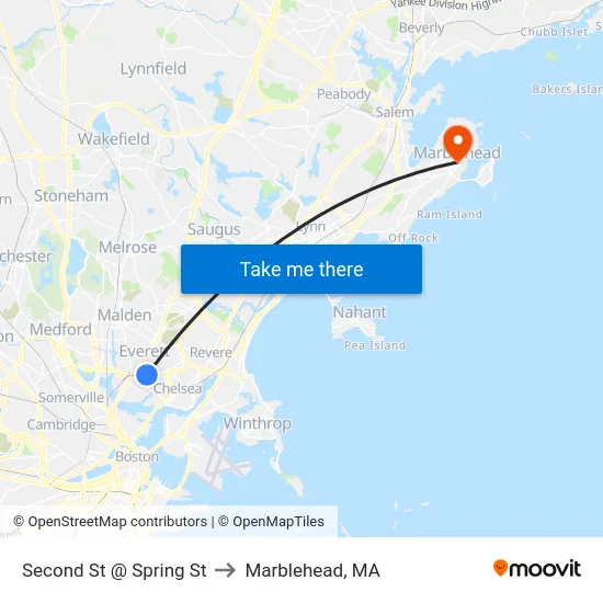Second St @ Spring St to Marblehead, MA map
