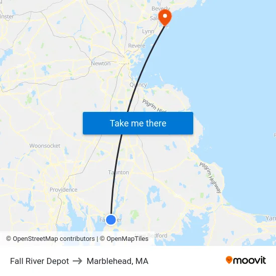 Fall River Depot to Marblehead, MA map