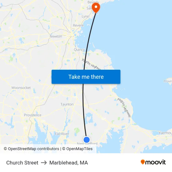 Church Street to Marblehead, MA map
