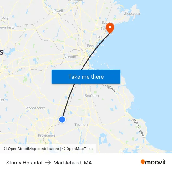 Sturdy Hospital to Marblehead, MA map