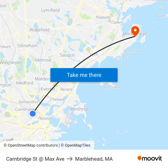 Cambridge St @ Max Ave to Marblehead, MA map