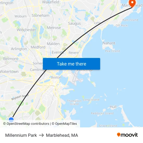Millennium Park to Marblehead, MA map