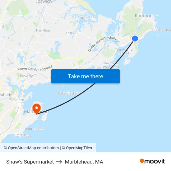 Shaw's Supermarket to Marblehead, MA map
