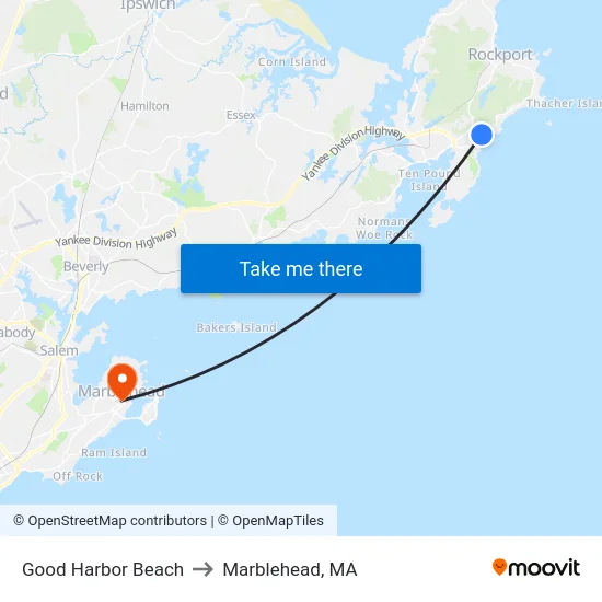 Good Harbor Beach to Marblehead, MA map