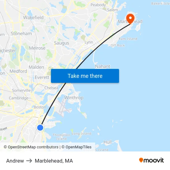Andrew to Marblehead, MA map