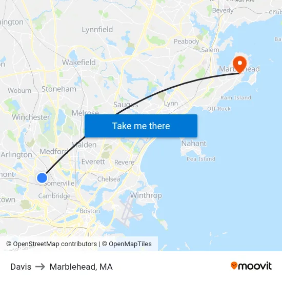 Davis to Marblehead, MA map
