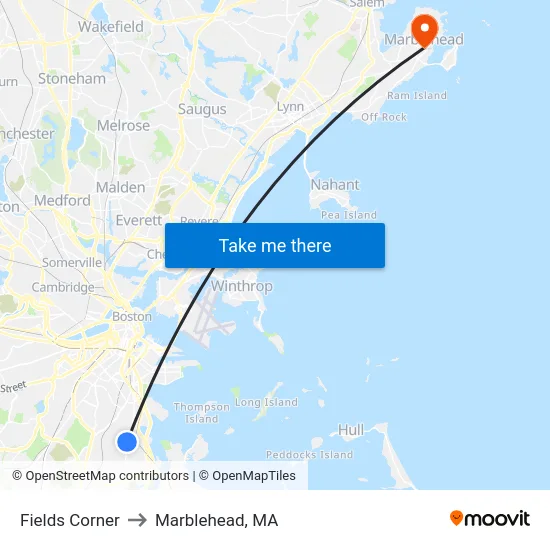 Fields Corner to Marblehead, MA map