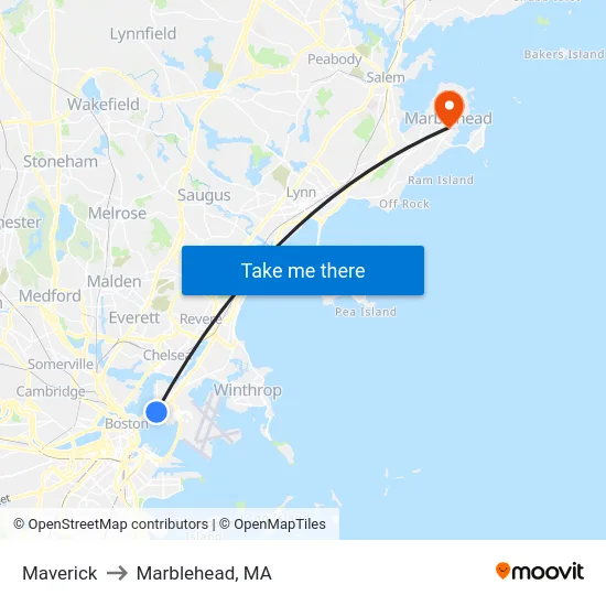 Maverick to Marblehead, MA map