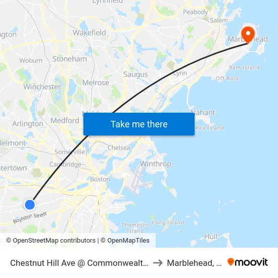 Chestnut Hill Ave @ Commonwealth Ave to Marblehead, MA map