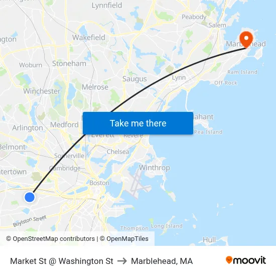 Market St @ Washington St to Marblehead, MA map