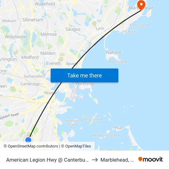 American Legion Hwy @ Canterbury St to Marblehead, MA map