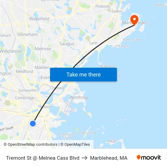 Tremont St @ Melnea Cass Blvd to Marblehead, MA map