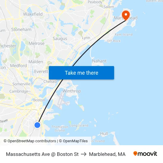 Massachusetts Ave @ Boston St to Marblehead, MA map